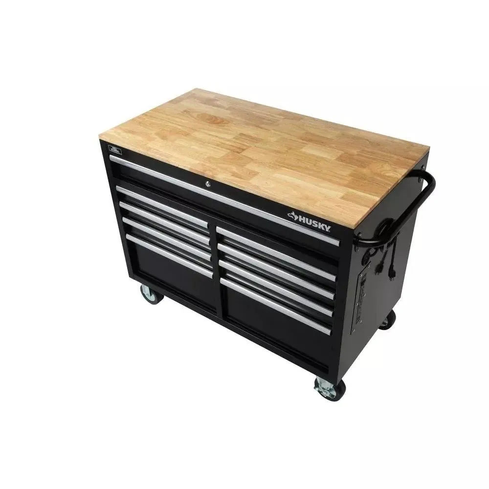 46 in. W x 24 in. D 9-Drawer Gloss Black Deep Tool Chest Mobile Workbench