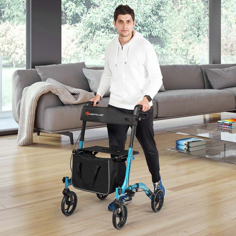 Folding Rollator Walker with Seat & Storage Bag, Lightweight Medical Walker Rolling Mobility Walking Aid