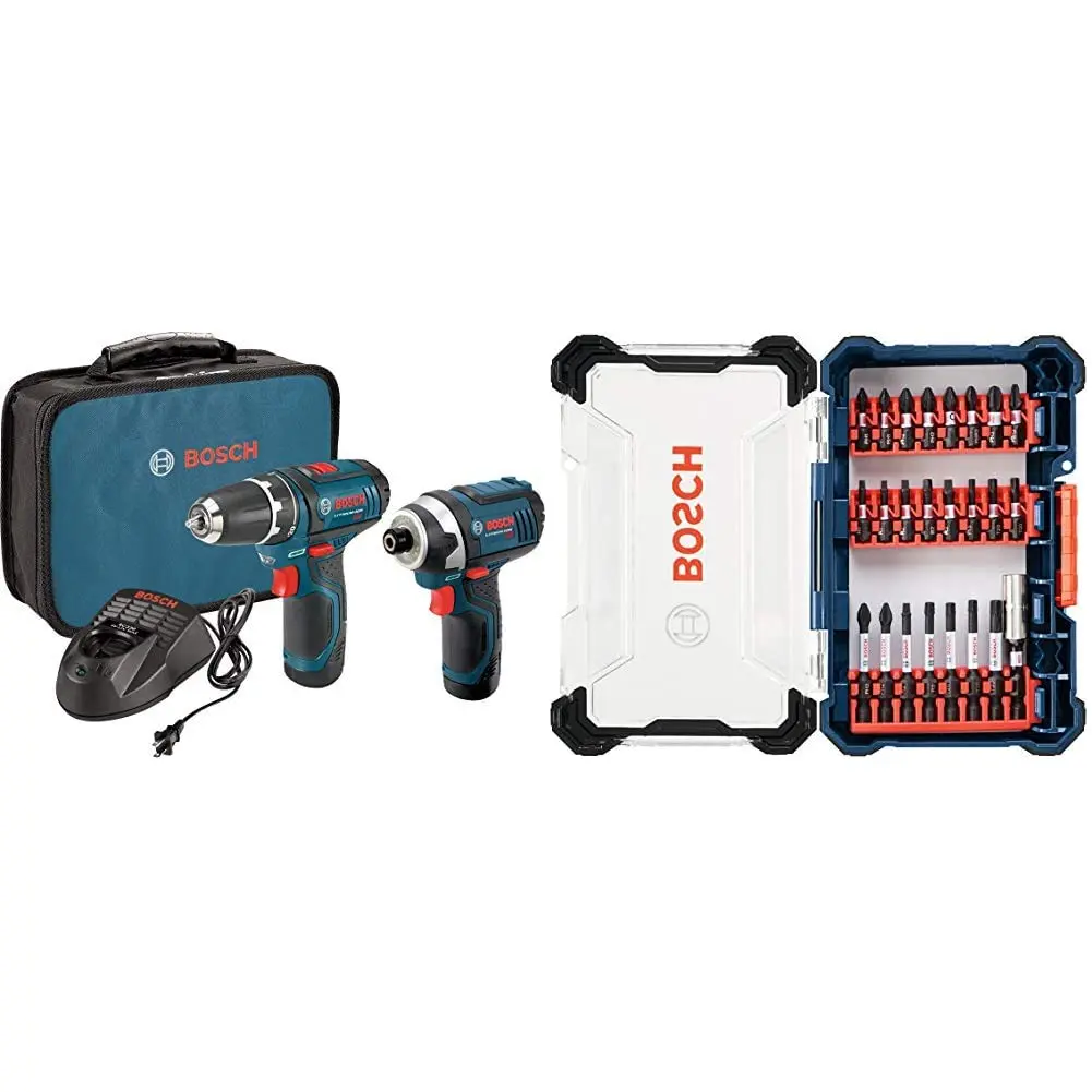 BOSCH CLPK22-120 12V Max Cordless 2-Tool 3/8 in. Drill/Driver and 1/4 in. Impact Driver Combo Kit with 2 Batteries, Charger and Case,Blue