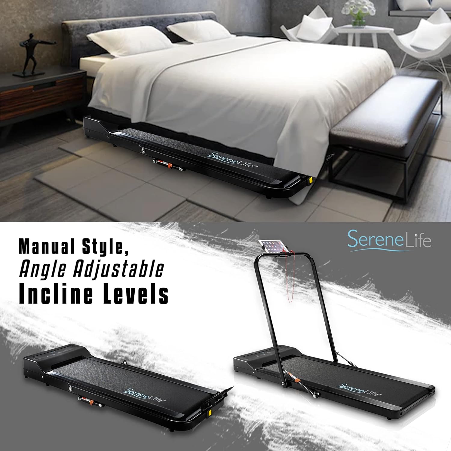 SereneLife Folding Treadmill - Foldable Home Fitness Equipment with LCD for Walking & Running - Cardio Exercise Machine - Preset and Adjustable Programs - Bluetooth Connectivity