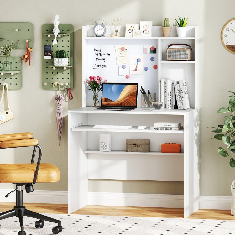 Compact Office Computer Desk with Hutch Magnetic Whiteboard
