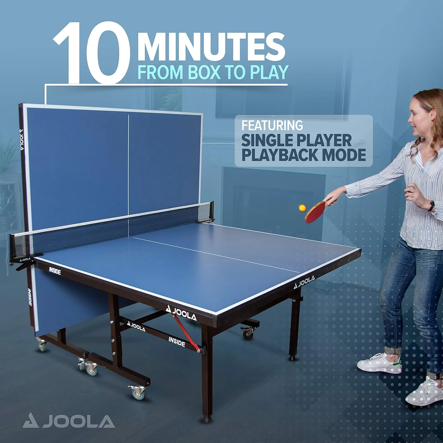 JOOLA Inside Professional MDF Indoor Ping Pong Table with Quick Clamp Table Tennis Net and Post Set - 10 Minute Easy Assembly - Tournament Quality - Foldable with Single Player Playback Mode