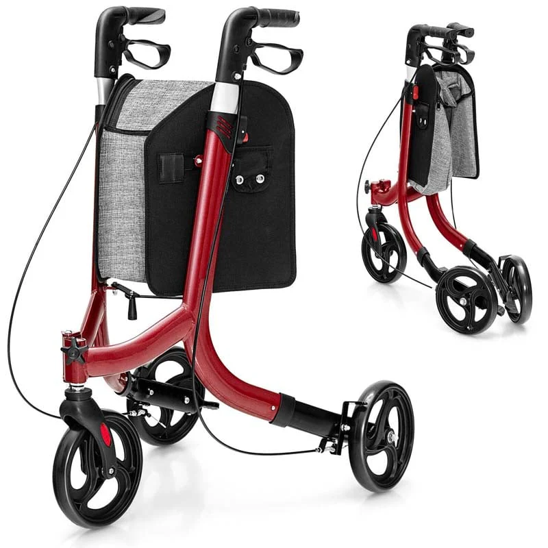 3-Wheel Folding Rollator Walker with Shopping Bag, Lightweight Aluminum Mobility Walking Aid