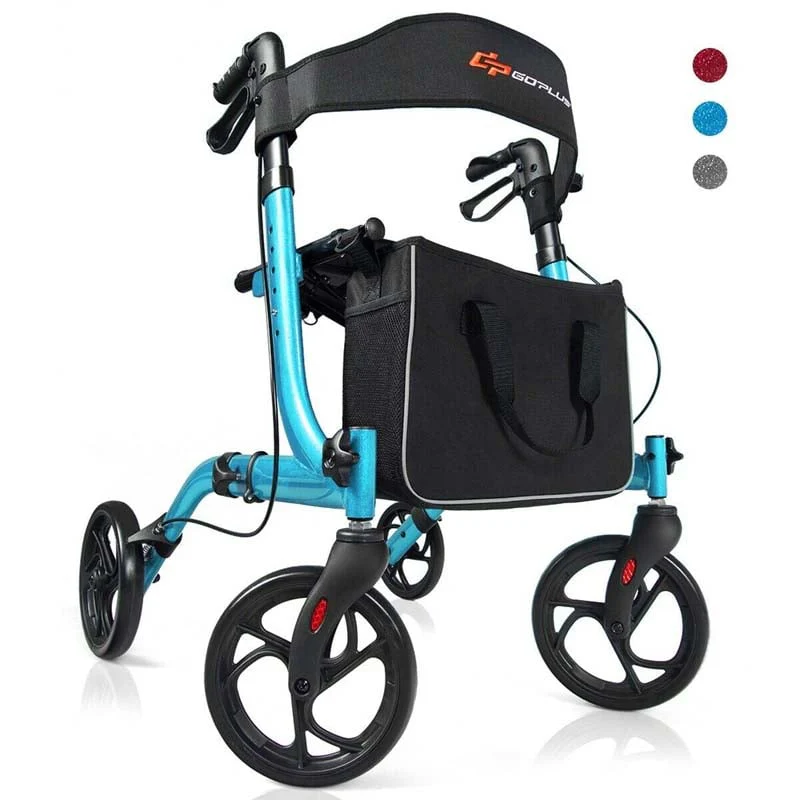 Folding Rollator Walker with Seat & Storage Bag, Lightweight Medical Walker Rolling Mobility Walking Aid