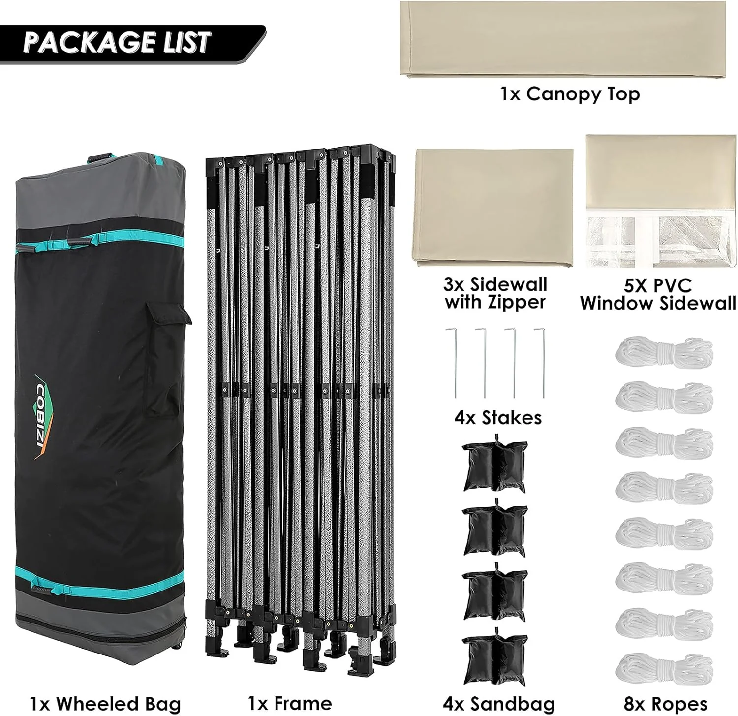 COBIZI 10x20 Heavy Duty Pop up Canopy Tent with 6 sidewalls Easy Up Commercial Outdoor Canopy Wedding Party Tents for Parties All Season Wind & Waterproof Gazebo with Roller Bag,Black(Frame Thickened)