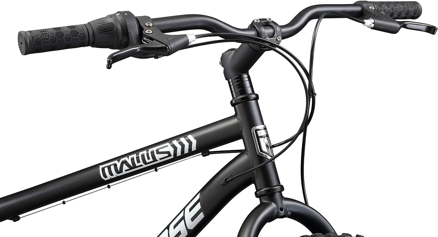 Mongoose Malus Mens and Women Fat Tire Mountain Bike, 26-Inch Bicycle Wheels, 4-Inch Wide Knobby Tires, Steel Frame, 7 Speed Drivetrain, Shimano Rear Derailleur, Disc Brakes