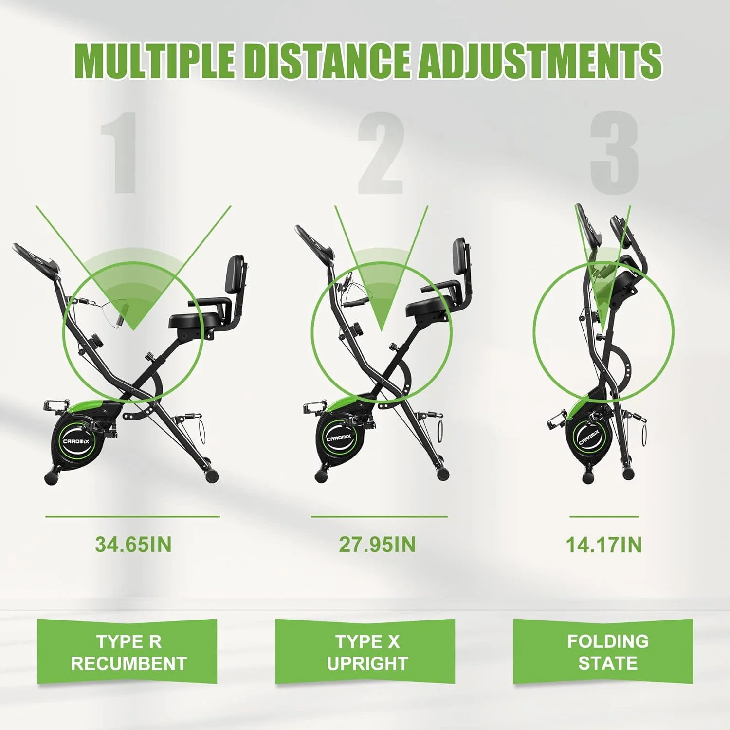 Caromix Folding Exercise Bike, 4 in 1 Stationary Bike 16-Level Magnetic Resistance Cycling Bicycle Upright Indoor Cycling Bike for Home Workout 330LB Capacity