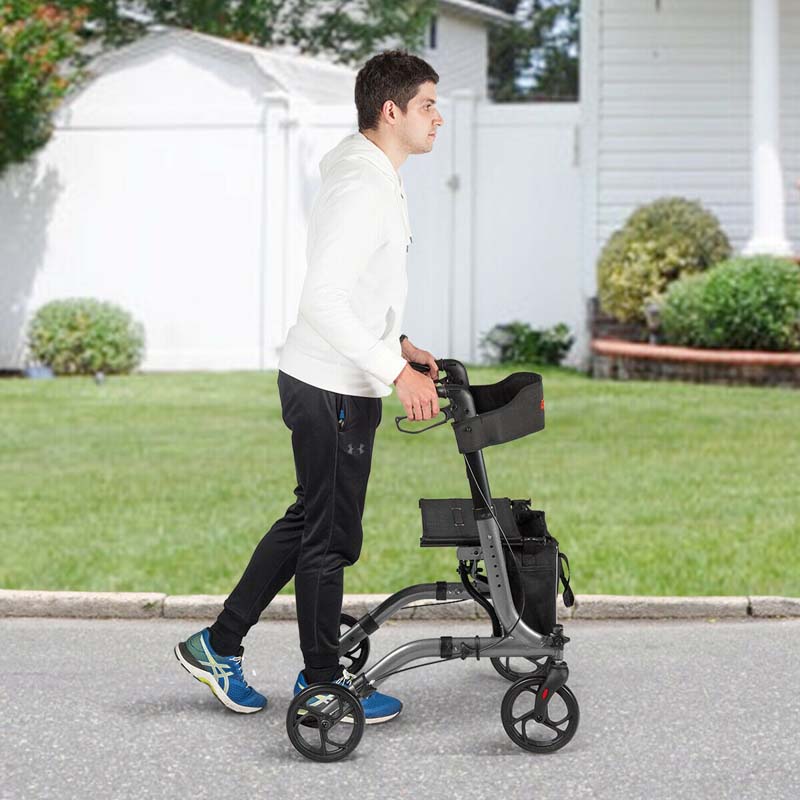 Folding Rollator Walker with Seat & Storage Bag, Lightweight Medical Walker Rolling Mobility Walking Aid