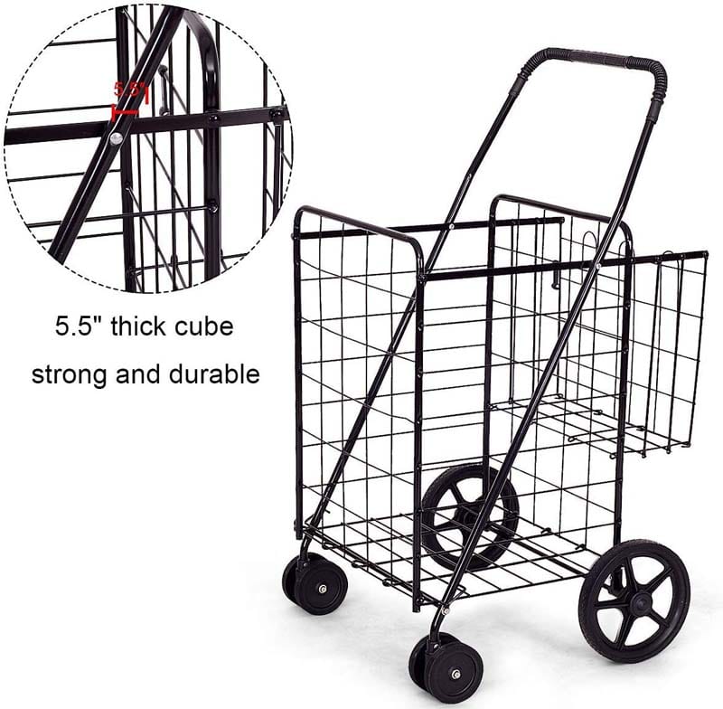 Jumbo Folding Shopping Cart Large Rolling Grocery Utility Cart with Double Basket & 360° Swivel Wheels