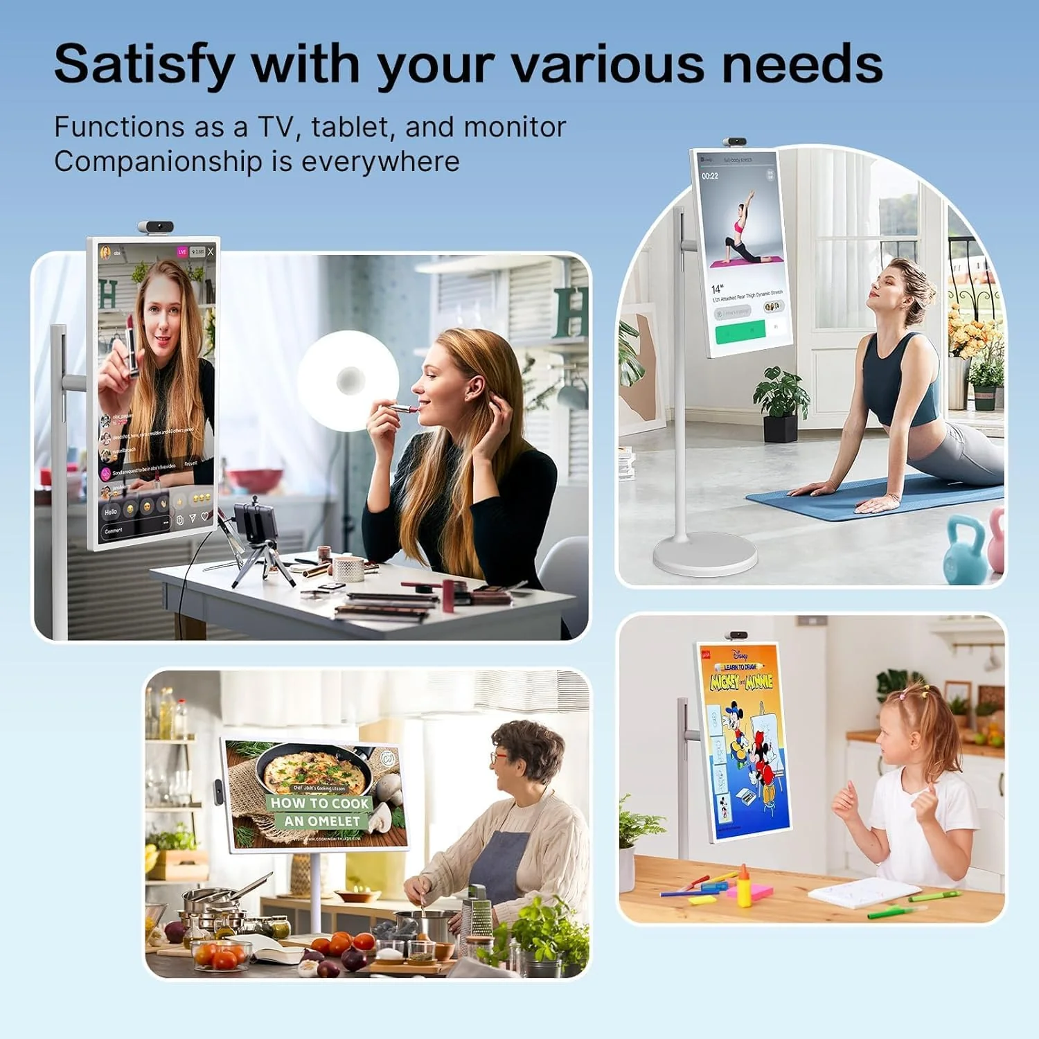 32-Inch Portable TV, 1080P FHD Rolling TV on Wheels with Rotatable Touch Screen, Android 13 OS, 8G RAM+128G Storage, Built-in Battery, Full Swivel Rotation, Voice Remote