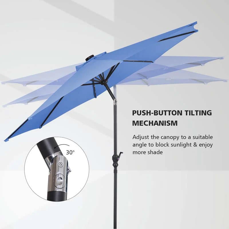 10 FT Outdoor Market Patio Umbrella with Solar LED Lights & Crank, Easy Tilt Table Umbrella for Deck Pool