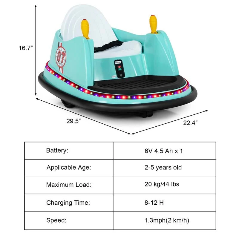6V Kids Ride On Bumper Car 360-Degree Spin Race Toy with Dual Joysticks, Flashing LED Light, Remote Control