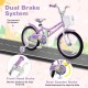 18 Inch Girl Bike with Basket with Detachable Training Wheels for 4-8 Years Old