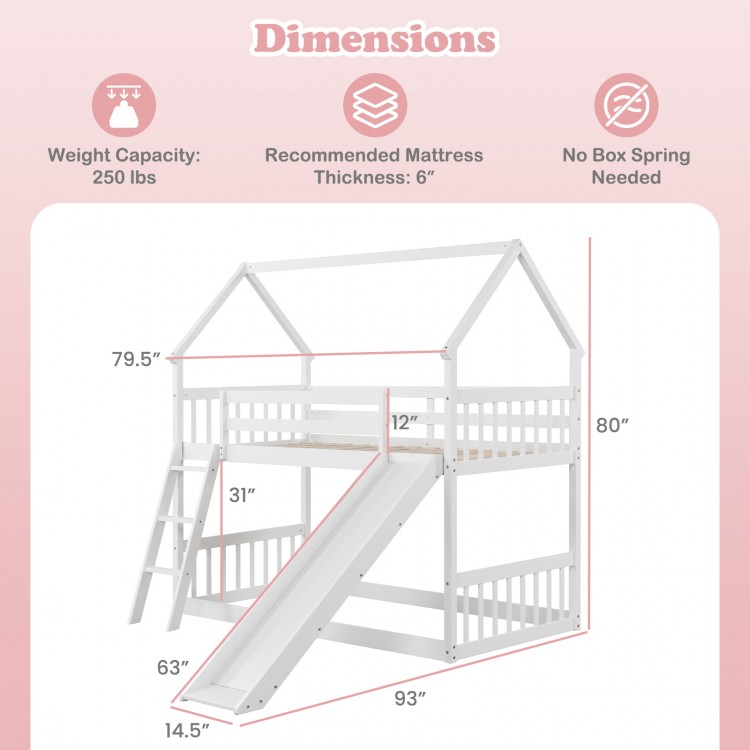 Twin Over Twin House Bunk Bed with Slide and Ladder