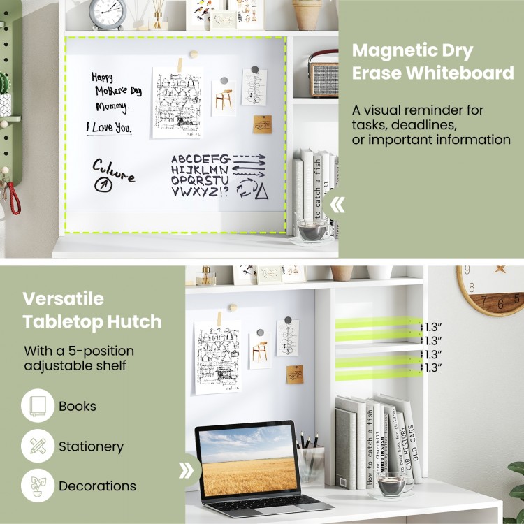 Compact Office Computer Desk with Hutch Magnetic Whiteboard