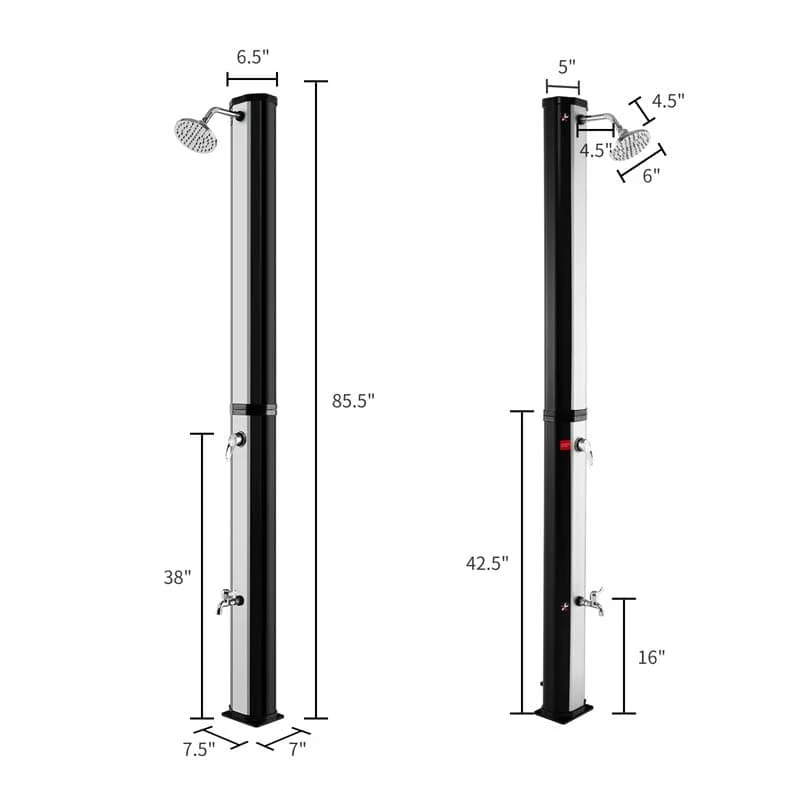 7.2 FT 9.3 Gallon Solar-Heated Outdoor Shower, 2-Section Freestanding Shower for Poolside Garden Yard Beach