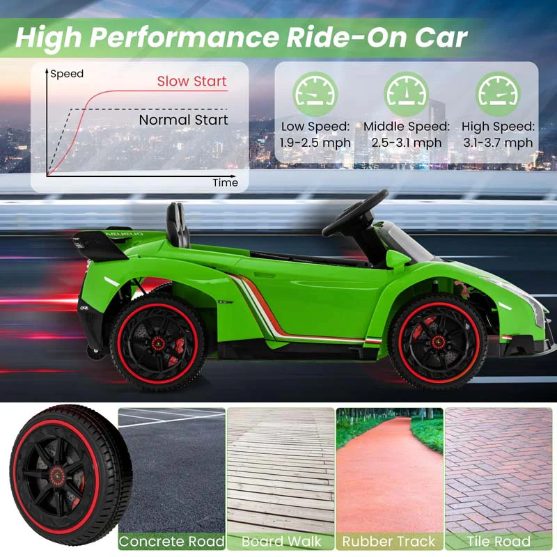 Lamborghini Licensed Kids Ride On 4WD Sports Car, 12V Battery Electric Vehicle Toy with Remote Control, 3 Speeds, Hydraulic Doors
