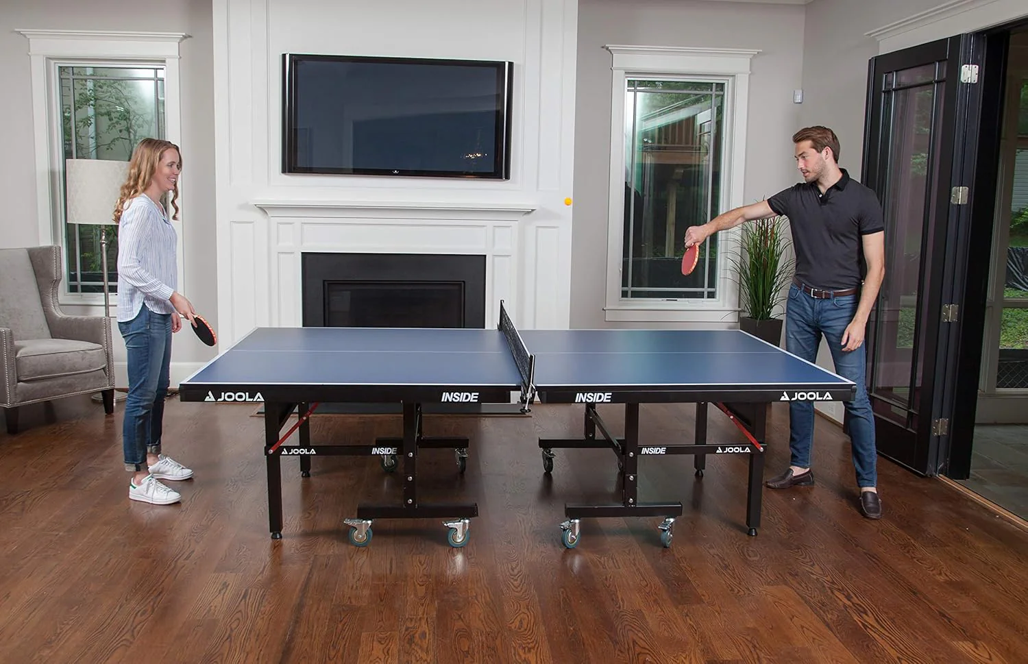 JOOLA Inside Professional MDF Indoor Ping Pong Table with Quick Clamp Table Tennis Net and Post Set - 10 Minute Easy Assembly - Tournament Quality - Foldable with Single Player Playback Mode