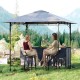 3-Piece Patio Bar Set 8 x 8 FT Double-Tier Grill Gazebo with 2 Bar Stools