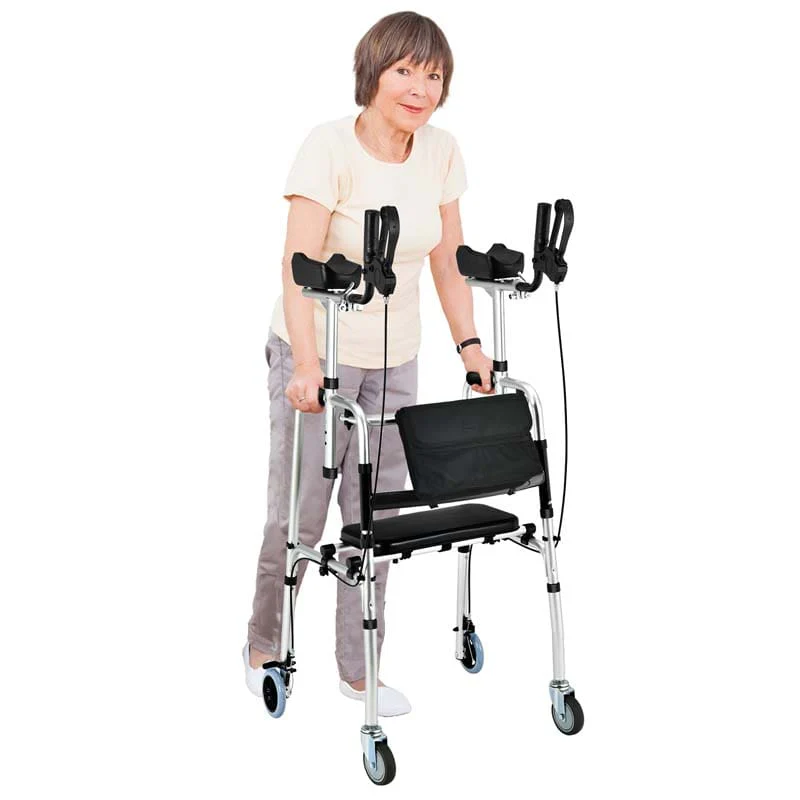 2 in 1 Folding Upright Walker Height Adjustable Rollator Walker with Seat & Wheels, Mobility Walking Aid for Seniors