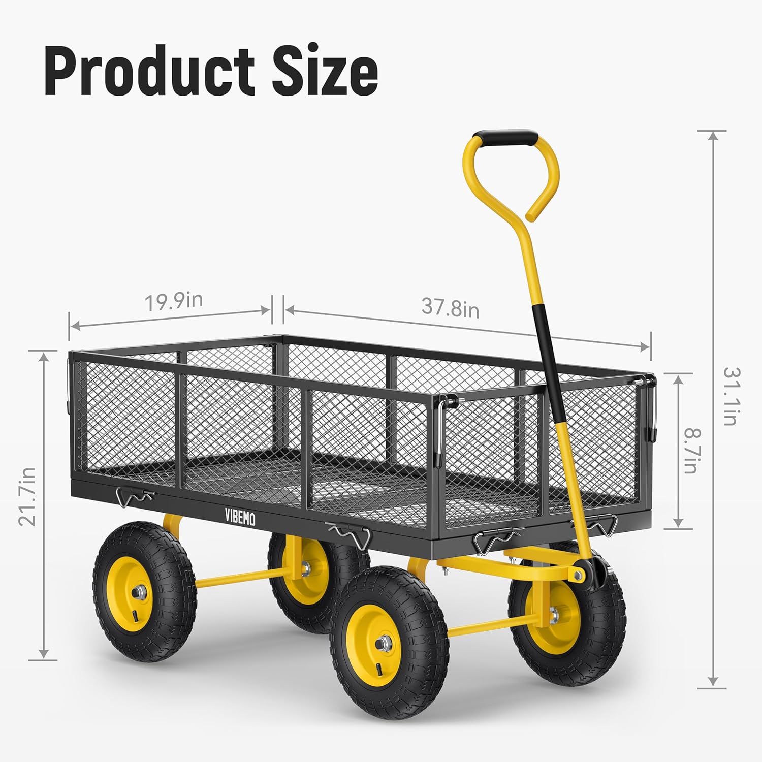 Steel Garden Cart, 2-in-1 1400 lbs Heavy Duty Utility Wagon, with Removable Mesh Sides to Convert into Flatbed, 240?? U-Turn 13