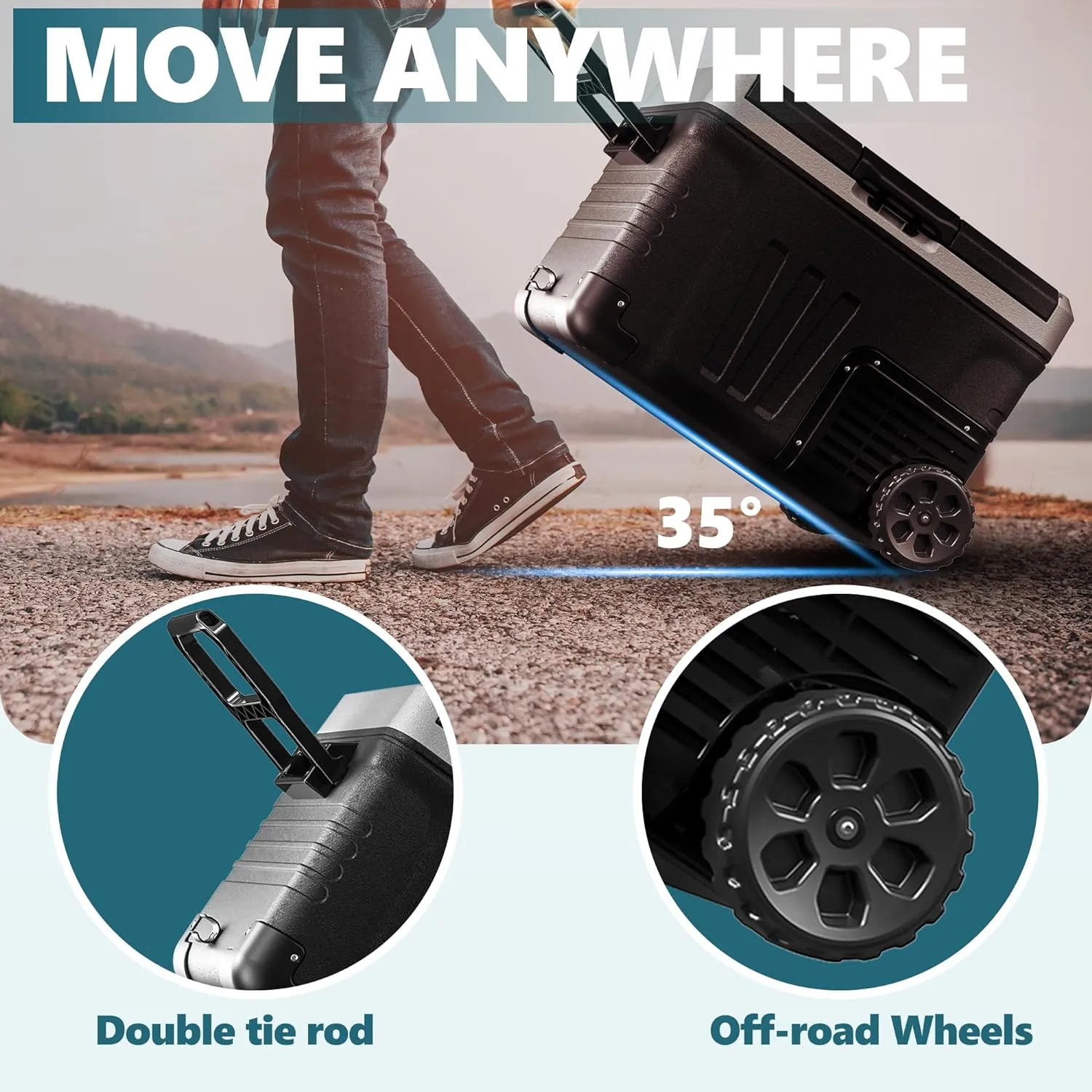 12 Volt Refrigerator, 53QT(50L) Electric Cooler, Portable Freezer 12V/24V DC 110-240V AC, 12V Fridge -4�H~68�H, 12V Cooler with Wheels & 2 Baskets for Travel, Truck, Boat, Camping