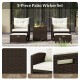 5 Pieces Patio Rattan Furniture with 2 Ottomans and Tempered Glass Coffee Table
