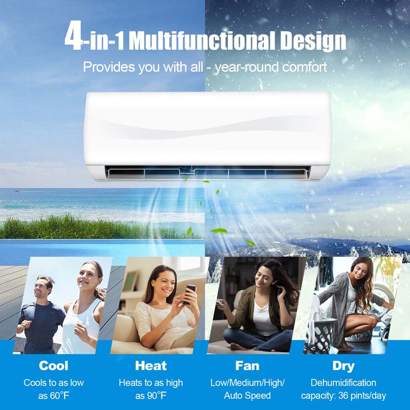 12000BTU Ductless Mini Split Air Conditioner 208-230V 17 SEER2 Wall-Mounted Inverter AC Unit with Heat Pump
