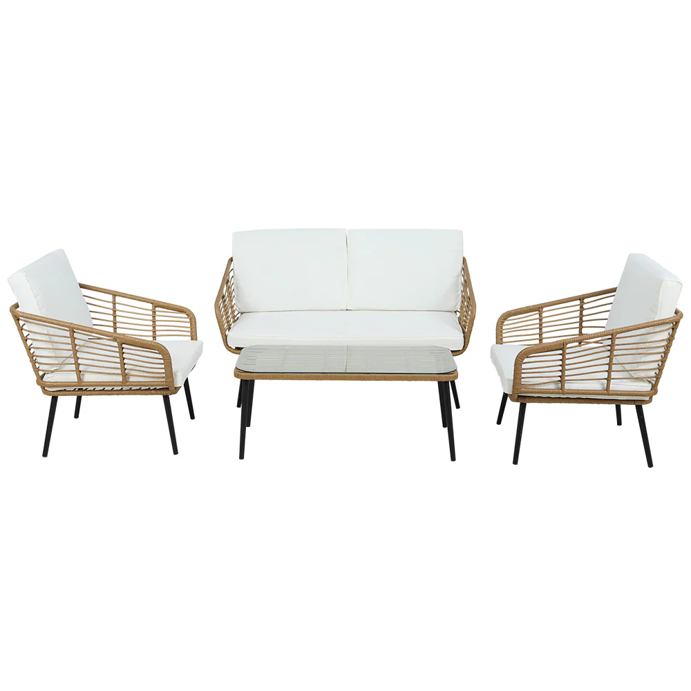 Gardeon 4-Piece Outdoor Sofa Set Rattan Lounge Setting Table Chairs