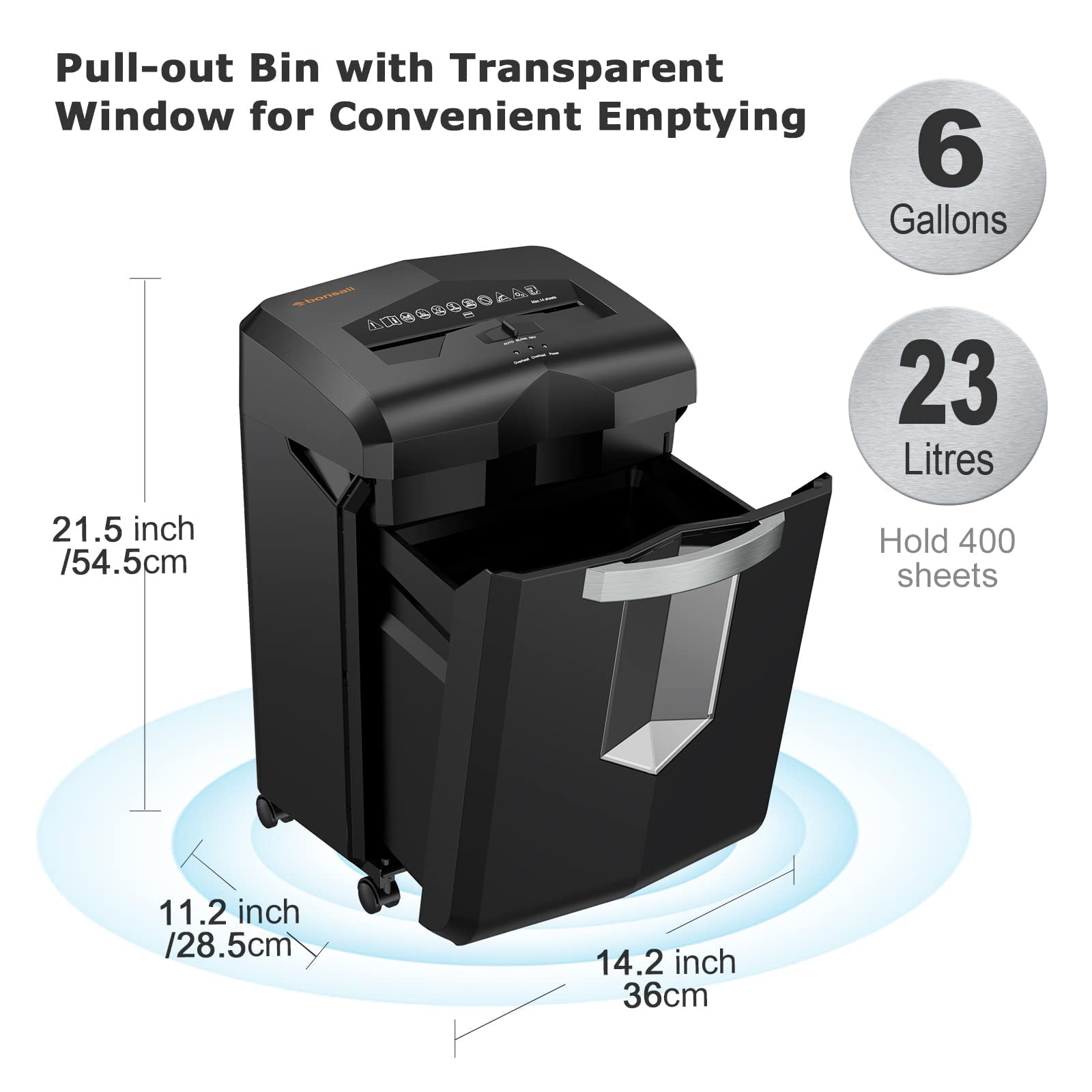Bonsaii 18-Sheet 60-Minute Paper Shredder, P-4 Security, 6-Gallon Basket, 4 Casters, Office Use