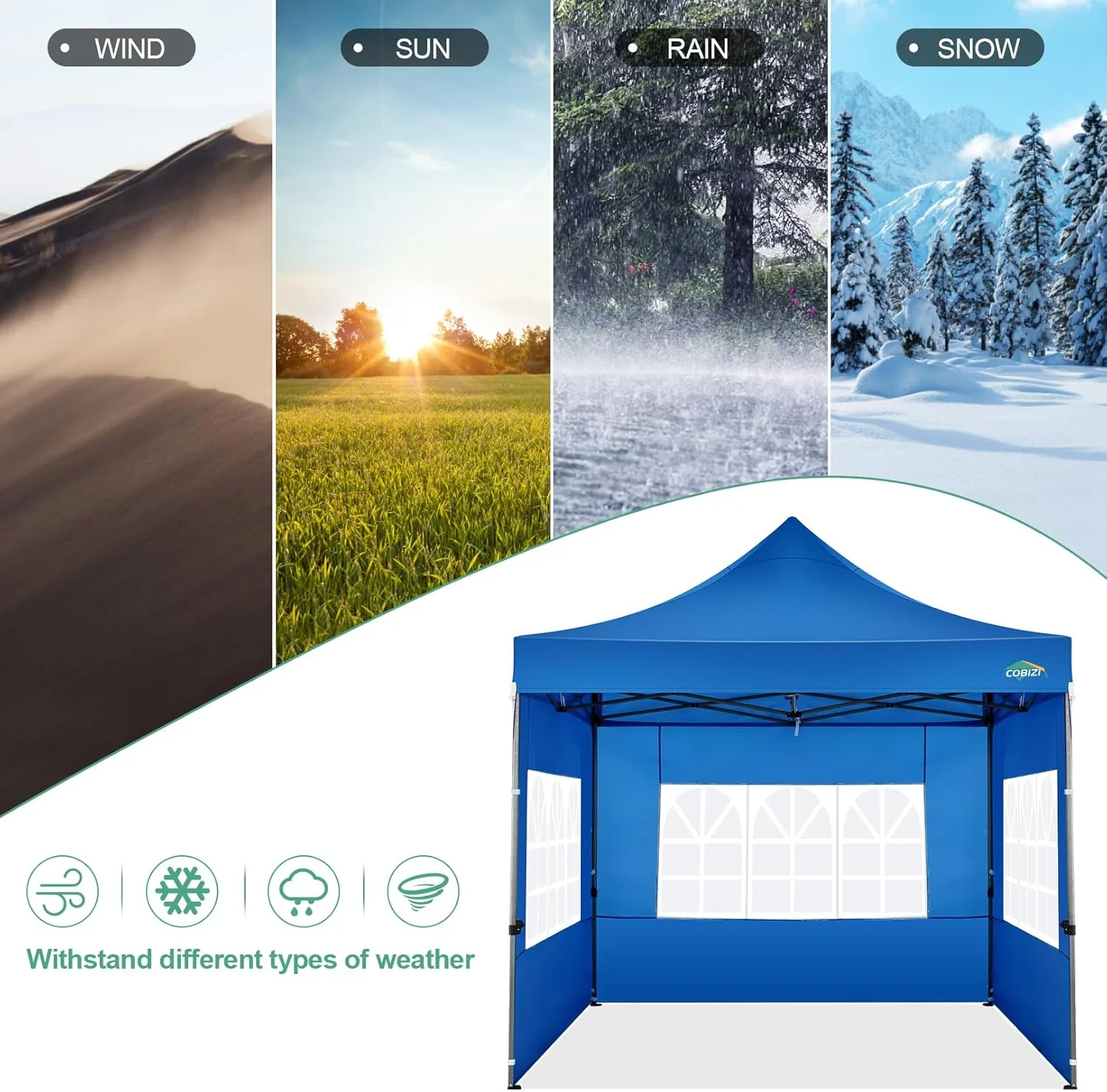 COBIZI 10x20 Heavy Duty Pop up Canopy Tent with 6 sidewalls Easy Up Commercial Outdoor Canopy Wedding Party Tents for Parties All Season Wind & Waterproof Gazebo with Roller Bag,Black(Frame Thickened)