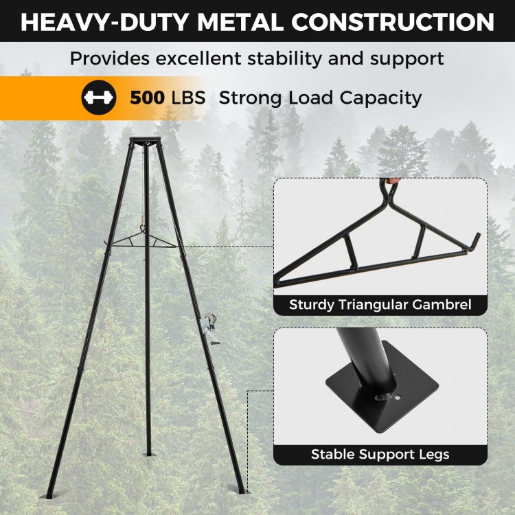 Tripod Game Hoist Deer Hanger 600 LBS Capacity Deer Skinning Rack