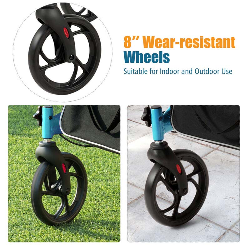 Folding Rollator Walker with Seat & Storage Bag, Lightweight Medical Walker Rolling Mobility Walking Aid