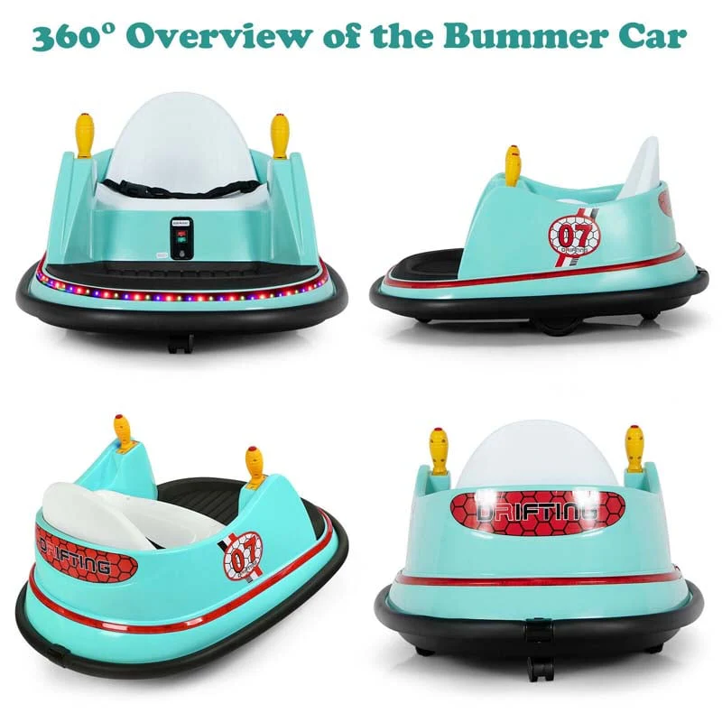 6V Kids Ride On Bumper Car 360-Degree Spin Race Toy with Dual Joysticks, Flashing LED Light, Remote Control