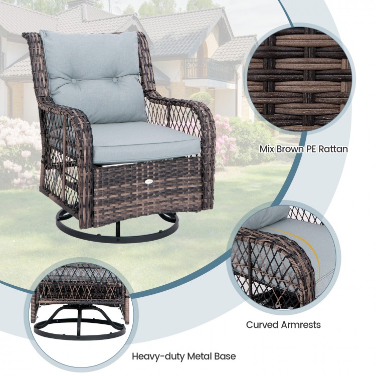 3 Pieces Outdoor Swivel Rocker Set with Small Side Table