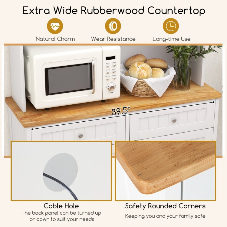 68 Inch Double Tilt Out Trash Cabinet with Hutch and Rubber Wood Countertop