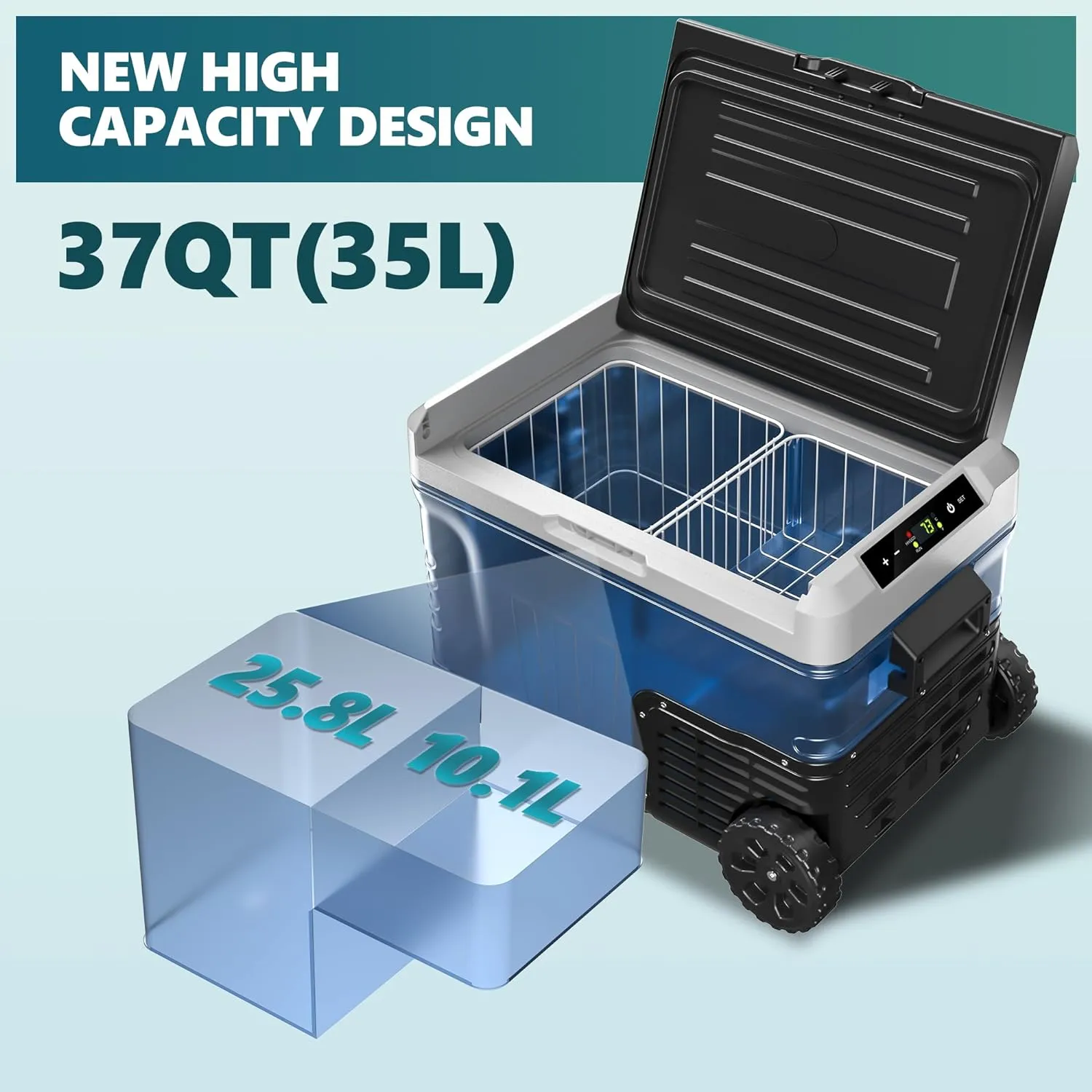 12 Volt Refrigerator, 53QT(50L) Electric Cooler, Portable Freezer 12V/24V DC 110-240V AC, 12V Fridge -4�H~68�H, 12V Cooler with Wheels & 2 Baskets for Travel, Truck, Boat, Camping