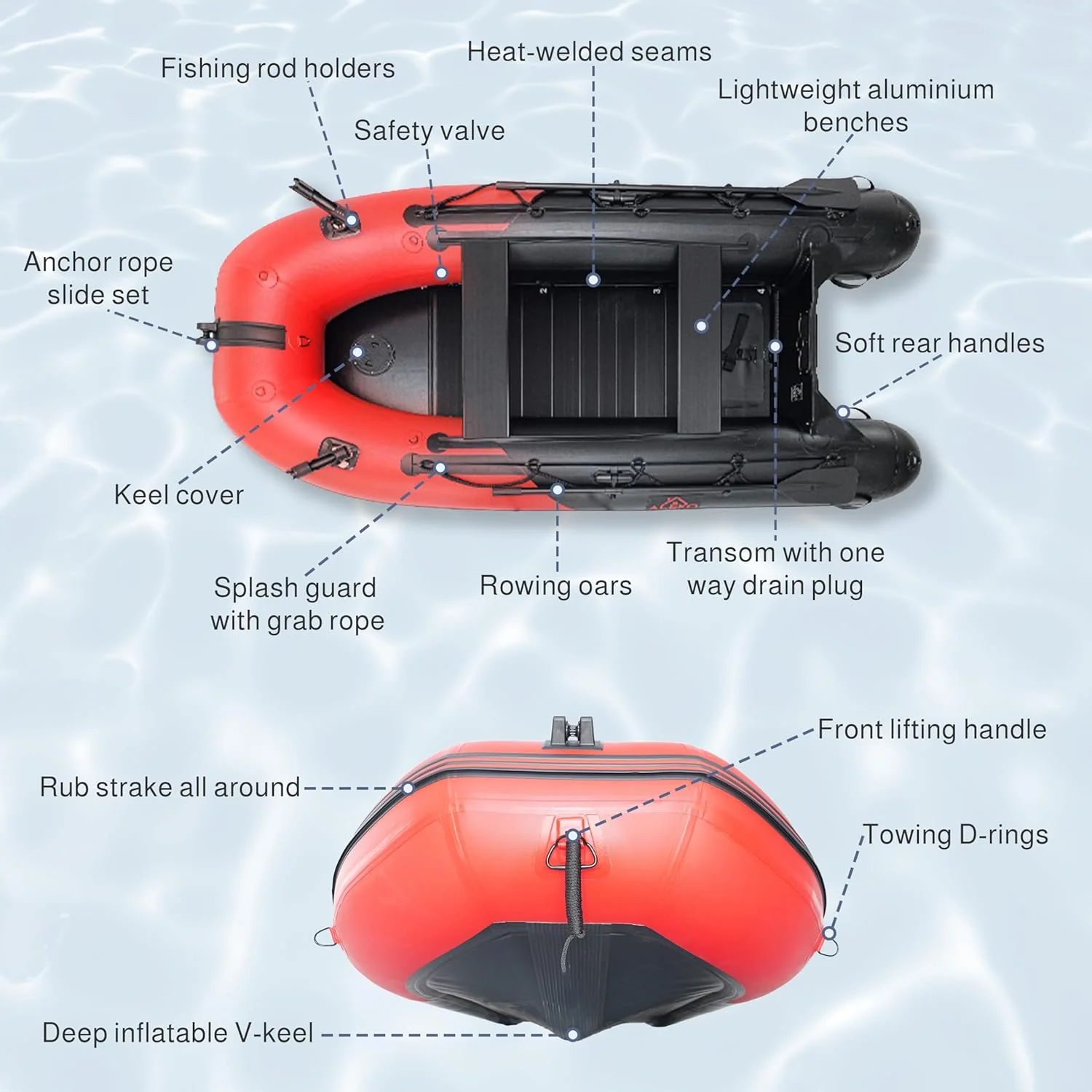 Inflatable Boat | Yacht Dinghy Tender Raft | Multi Person Fishing Boat | Aluminum Floor Oars | Fishing Rod Holders | Heavy-Duty PVC | 2024 Model |