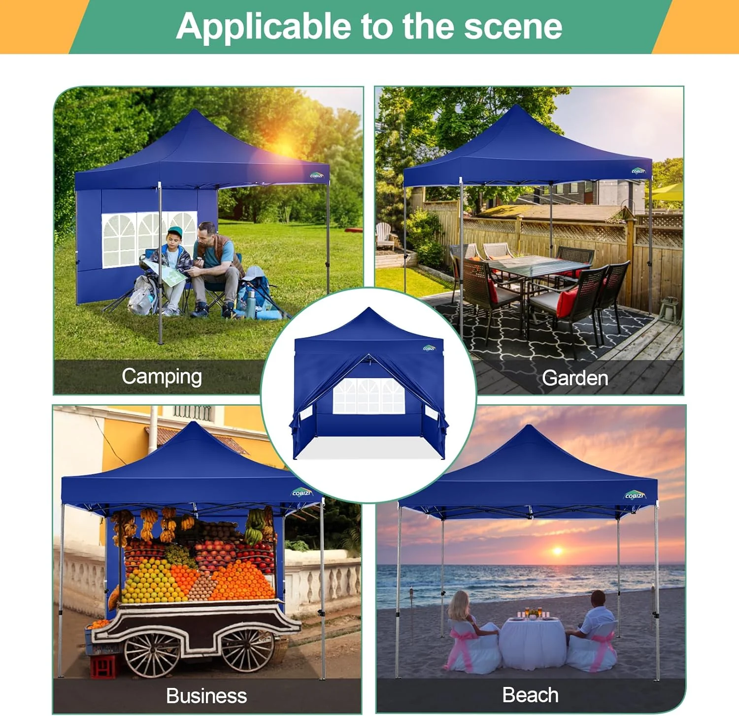 COBIZI 10x20 Heavy Duty Pop up Canopy Tent with 6 sidewalls Easy Up Commercial Outdoor Canopy Wedding Party Tents for Parties All Season Wind & Waterproof Gazebo with Roller Bag,Black(Frame Thickened)