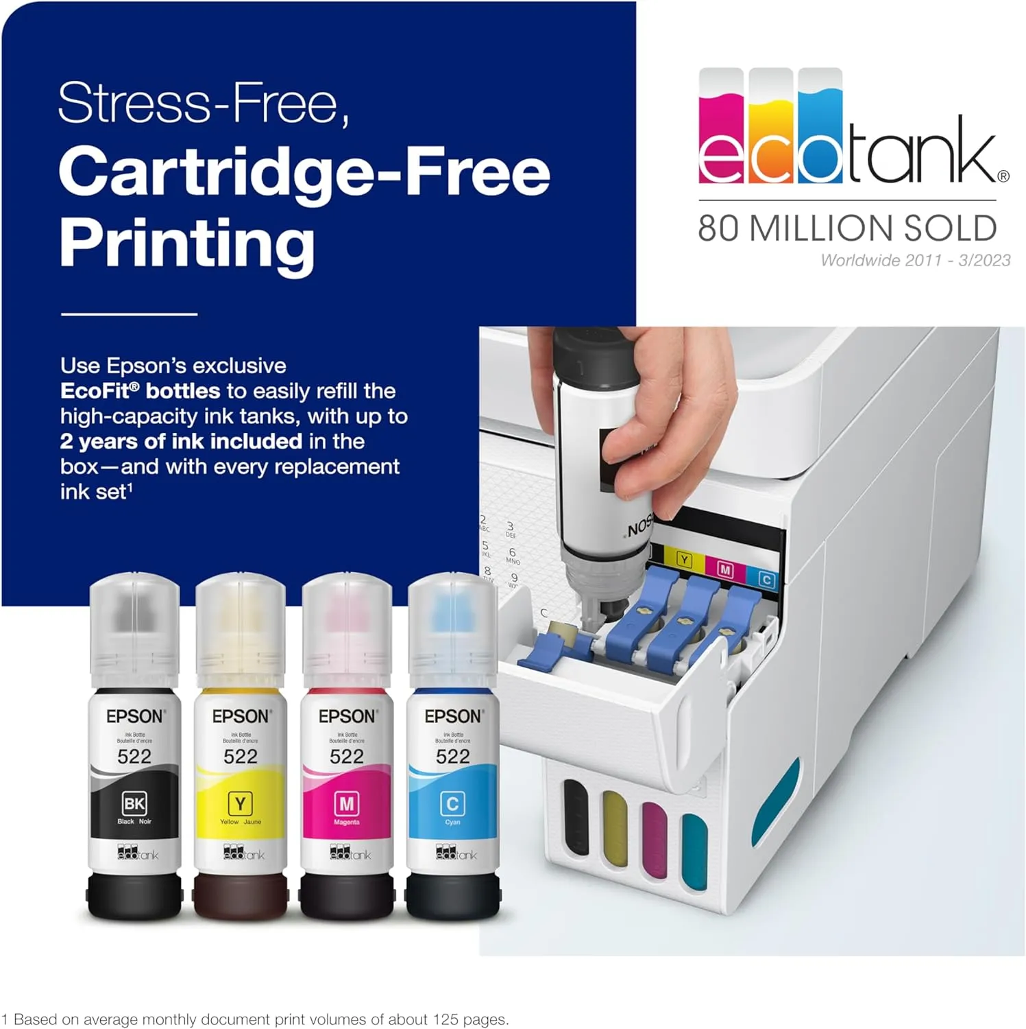 ET-4800 Wireless All-in-One Cartridge-Free Supertank Printer with Scanner, Copier, Fax, ADF and Ethernet �C Ideal-for Your Home Office, White