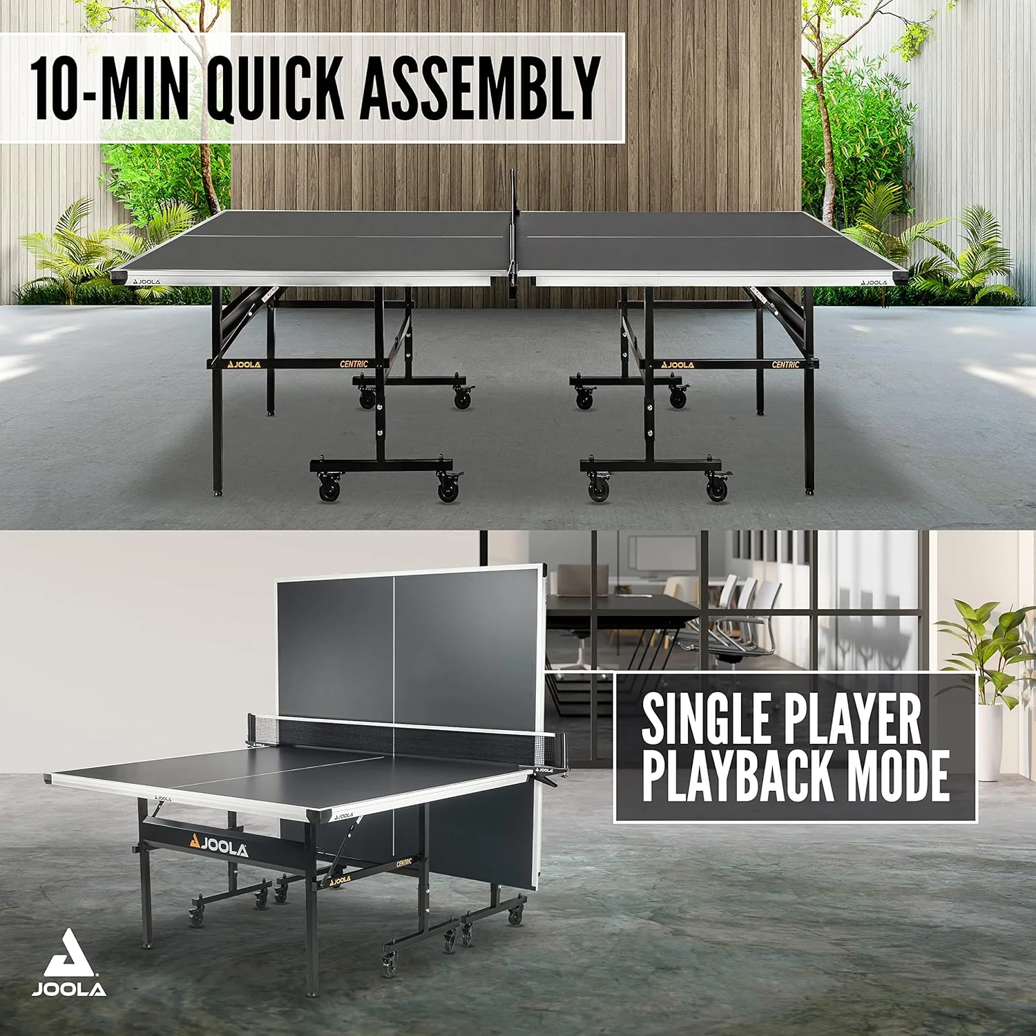 JOOLA Inside Professional MDF Indoor Ping Pong Table with Quick Clamp Table Tennis Net and Post Set - 10 Minute Easy Assembly - Tournament Quality - Foldable with Single Player Playback Mode