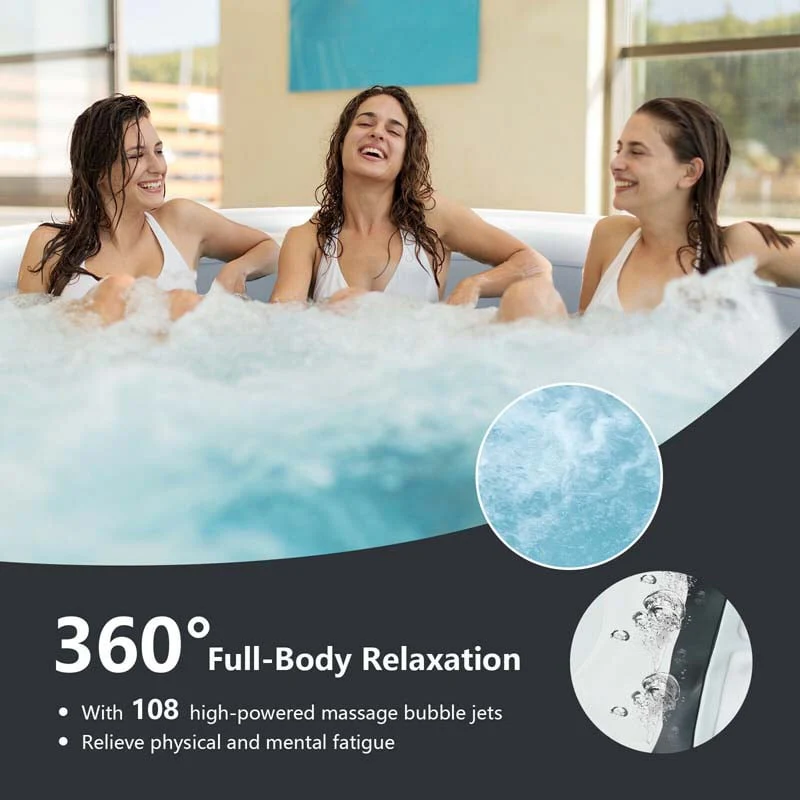 4-Person SaluSpa Inflatable Hot Tub Spa with 108 Massage Bubble Jets, Air Pump, Filter Cartridge & Cover, Portable Outdoor Blow Up Spa