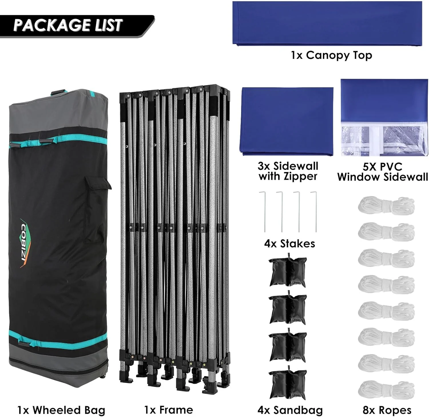 COBIZI 10x20 Heavy Duty Pop up Canopy Tent with 6 sidewalls Easy Up Commercial Outdoor Canopy Wedding Party Tents for Parties All Season Wind & Waterproof Gazebo with Roller Bag,Black(Frame Thickened)