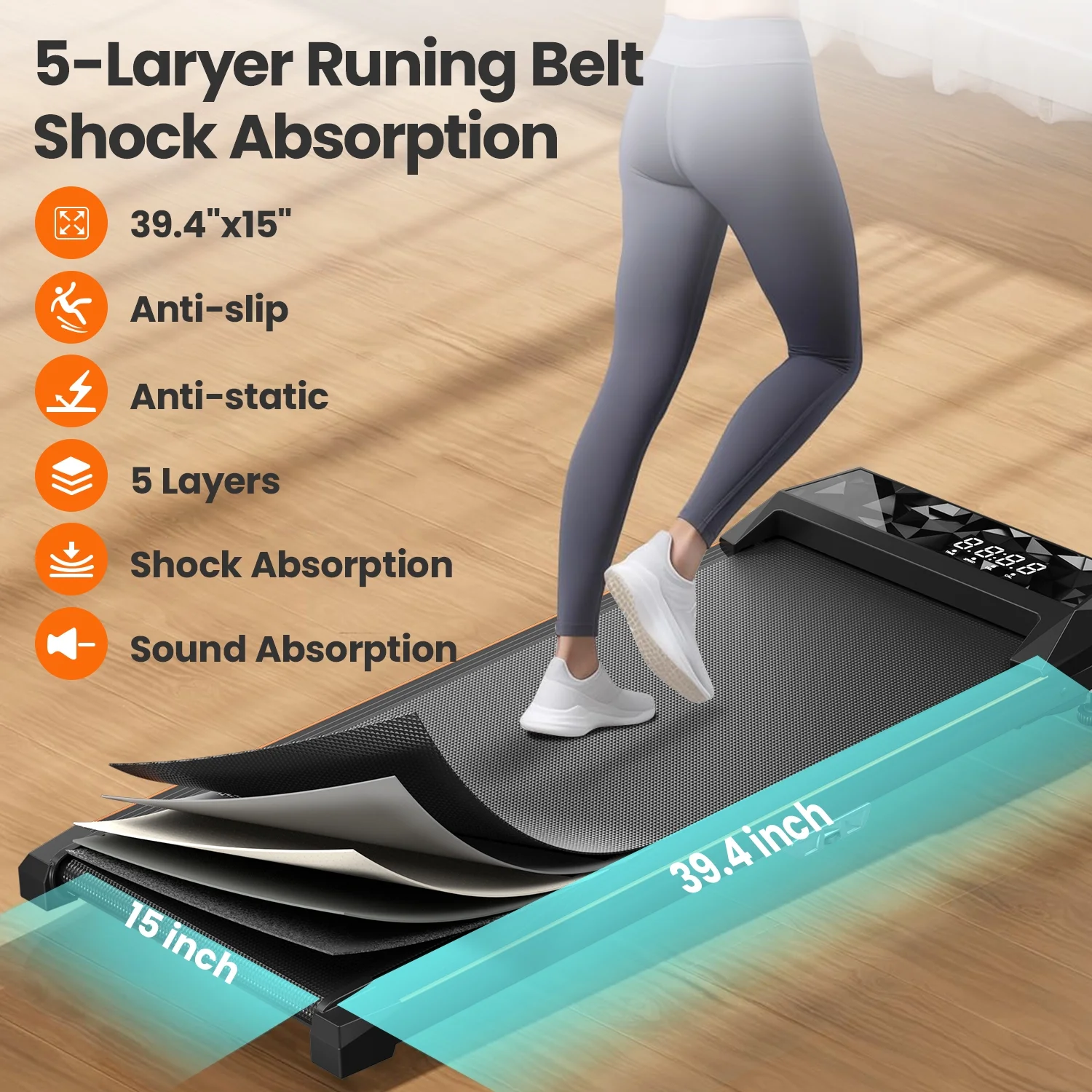 CoolHut Walking Pad, Under Desk Treadmill, 4-in-1 Home/Office Treadmill, No Installation, Low Noise, LED Display, 265 lb. Capacity with Remote Control