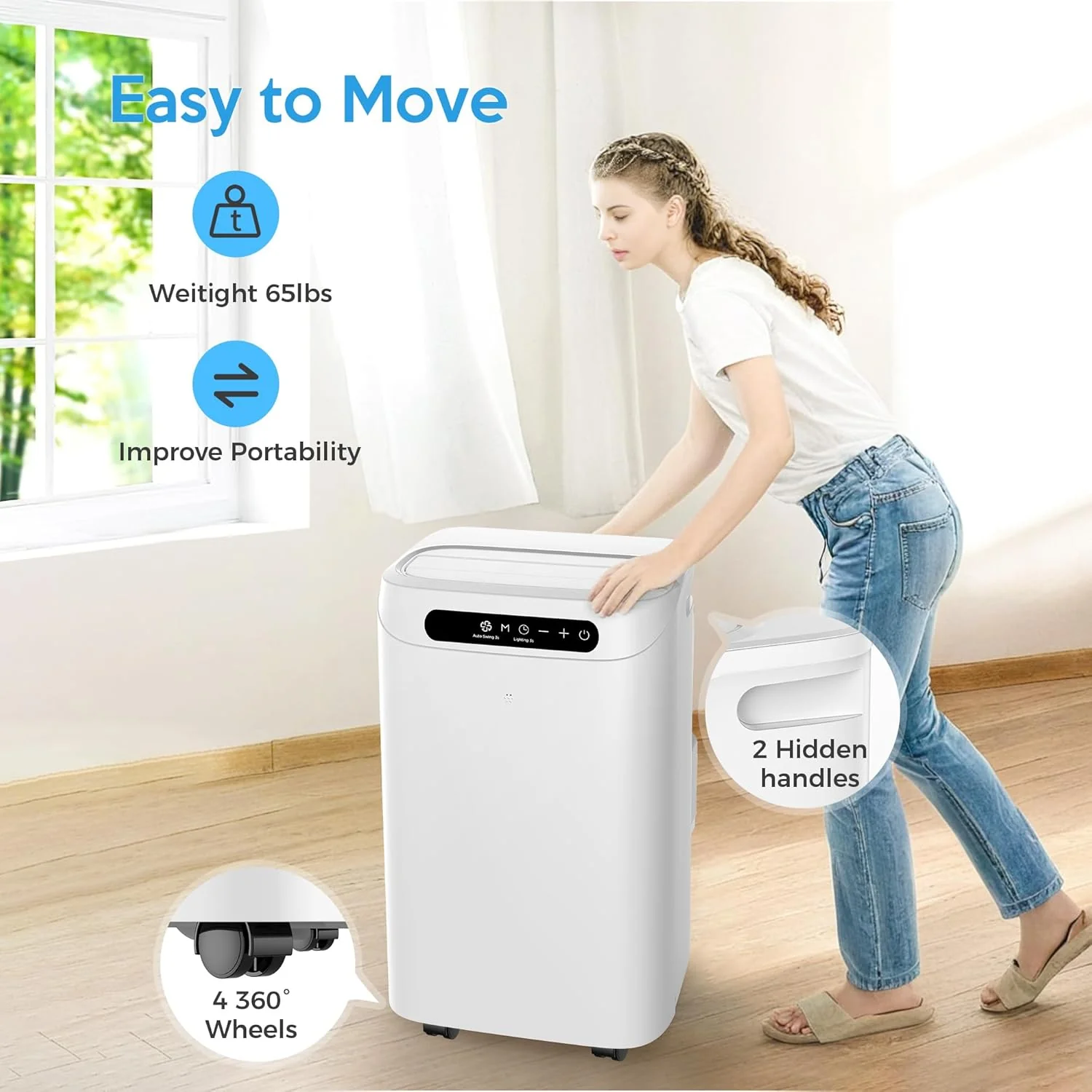 Portable Air Conditioners 14000Btu with Remote Control, 3-in-1 Free Stand Smart Cooling AC Unit with Dehumidifier, Fan, Cools Room up to 700 sq.ft, Auto Swing,24H Timer, Windows Kit Included