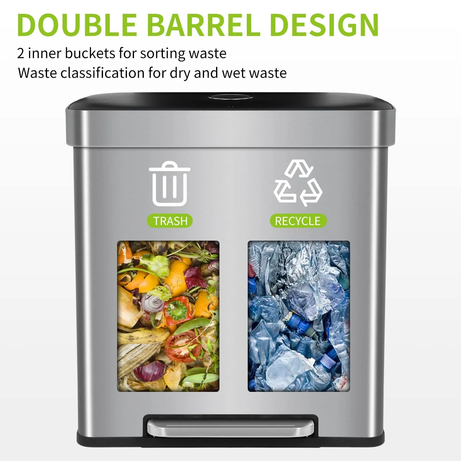 Bigacc 13 Gallon 50 Liter Kitchen Trash Can with Touch-Free & Motion Sensor, Automatic Stainless-Steel Garbage Can, Anti-Fingerprint Mute Designed Trash Bin Brushed Stainless Steel