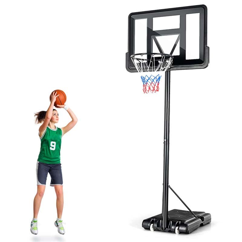 Portable Basketball Hoop Outdoor, 4.5-10FT Height Adjustable Basketball Goal System with 44