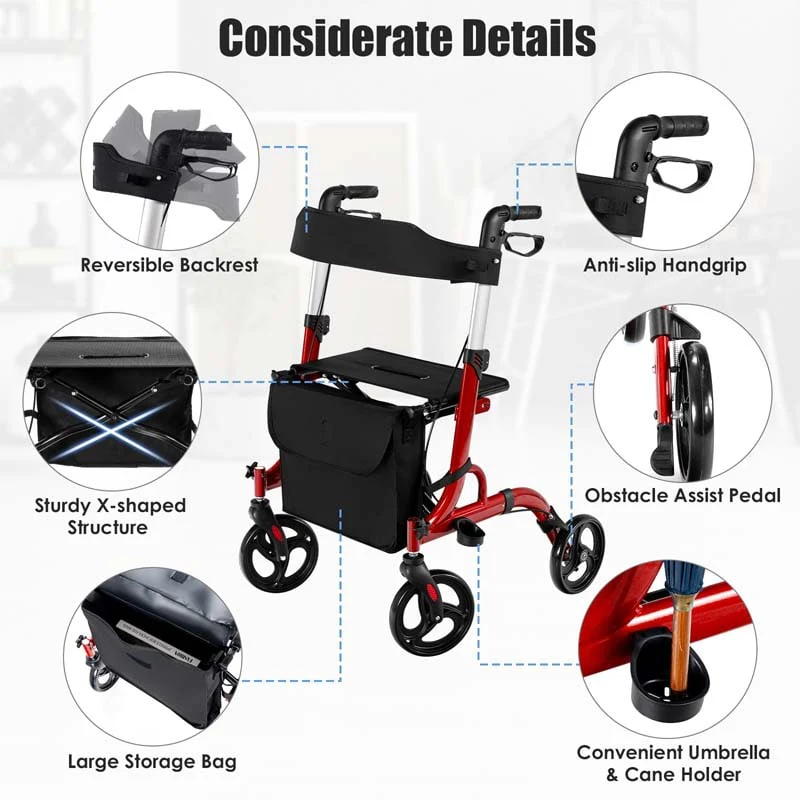 2 in 1 Folding Rollator Walker with Seat & 8