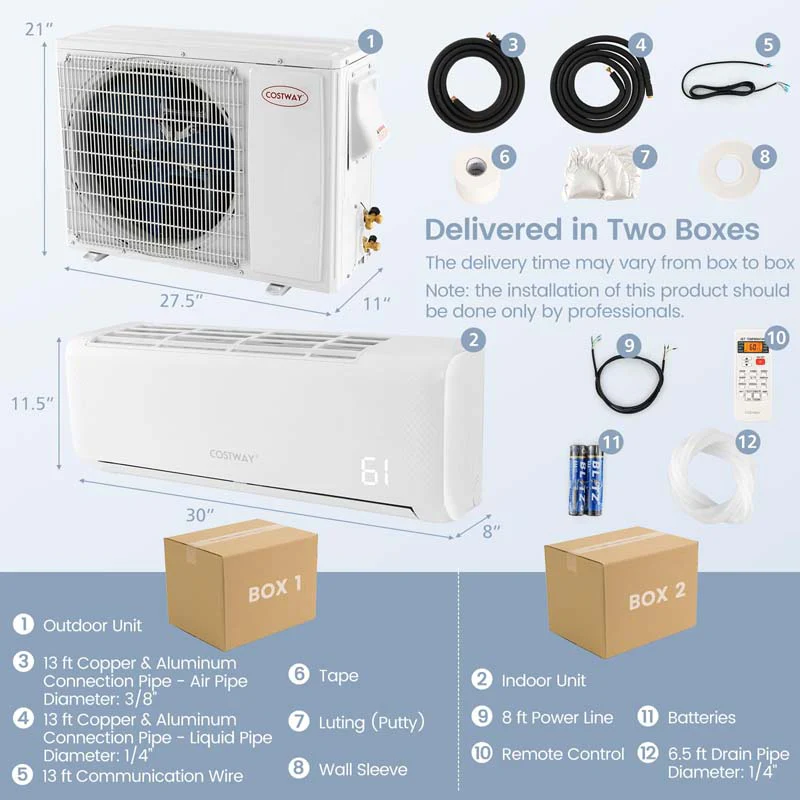 18000 BTU 21 SEER2 Mini Split Air Conditioner & Heater Ductless Inverter System, 208-230V Wall-Mounted AC Unit with Heat Pump
