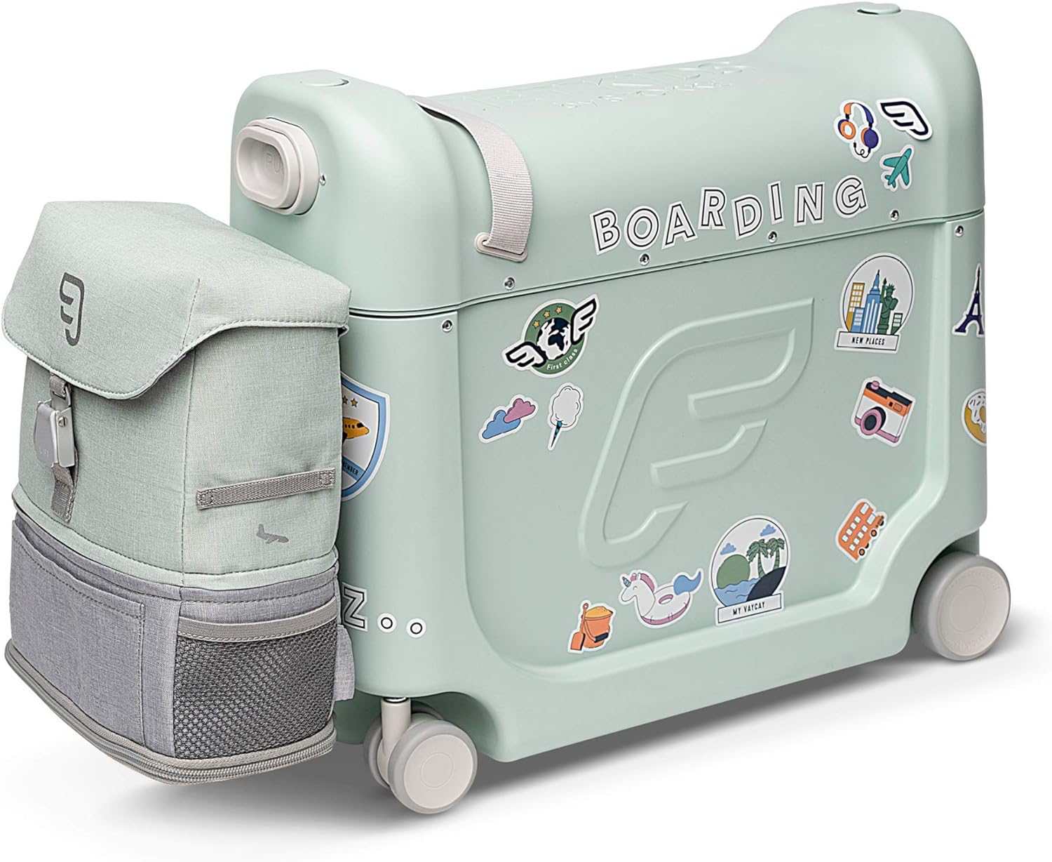 JetKids by Stokke Travel Bundle - Includes Kid’s Ride-On Suitcase & In-Flight Bed + Crew BackPack - Best for Ages 3-7